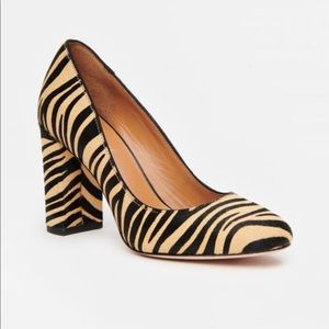 Block heel pony hair heels Zebra print New w box